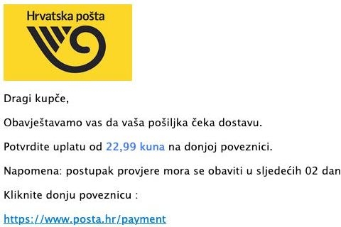Oprez - Pojavio se lažni phishing mail Hrvatske pošte